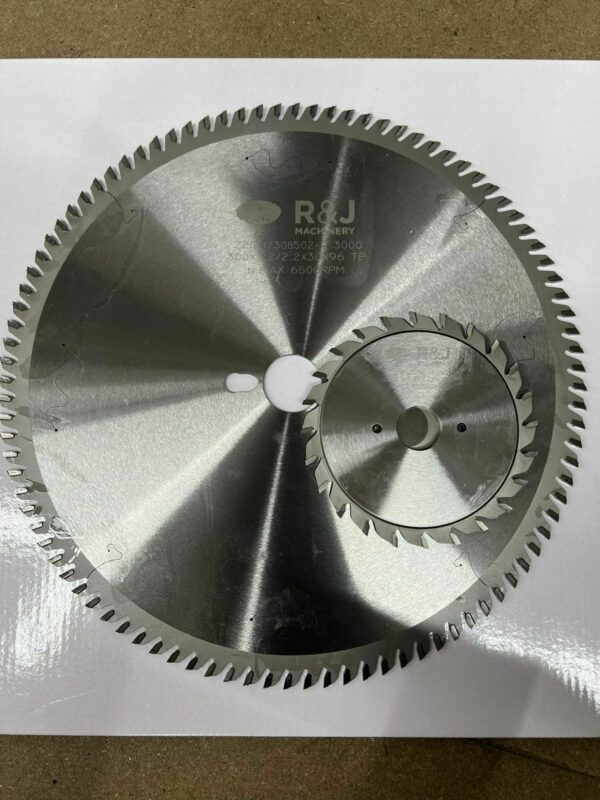 Photo of a 300mm Saw blade and 120mm spilt scoring blade for Altendorf panel saws spare part